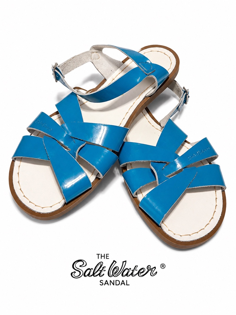 Patent Strappy Blue Women's Sandals with Ankle Buckle